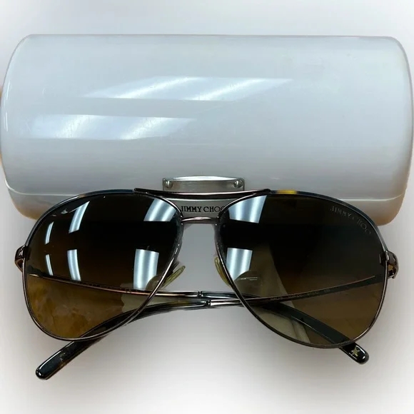 โจHPโจ โJIMMY CHOOโ AVIATOR SUNGLASSES WITH HARD CASE AND CLEANING CLOTH, GUC - Picture 3 of 7